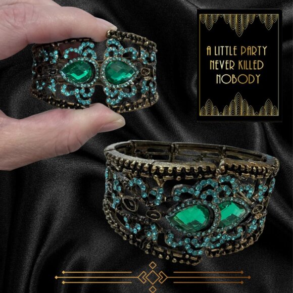 Vintage Emerald Green Crystal Statement Cuff Bracelet bundle to save 20% - Picture 1 of 6